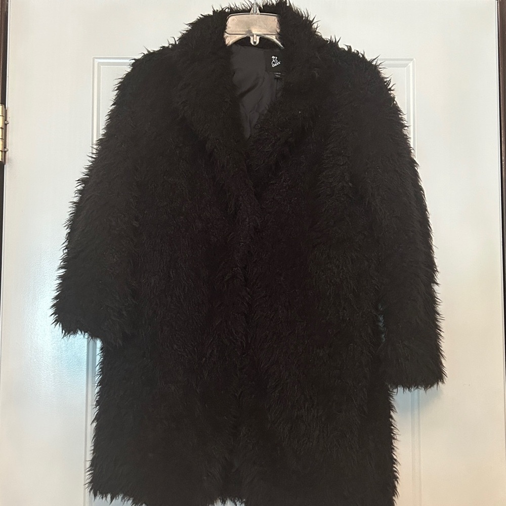 Art Class Faux Fur Jacket Coat Black L 10/12 NWOT Cozy Glam Maximalist